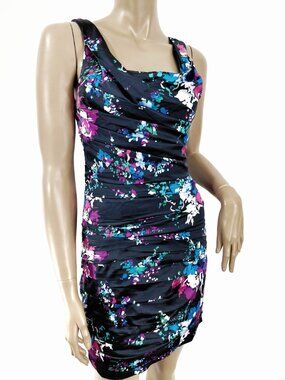 EXPRESS Dress Sleeveless Ruche Floral Stretch 4